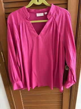 Belle by Kim Gravel Bright Fuchsia V-Neck Long-Sleeve Blouse